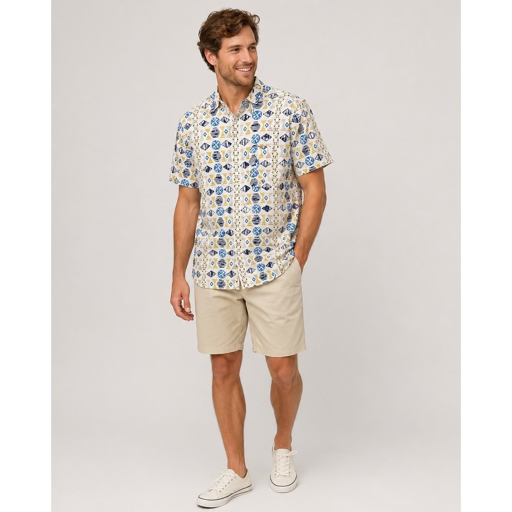 The North Face Button Front Camp Shirt Mens Medium White Tribal Geometric Cotton